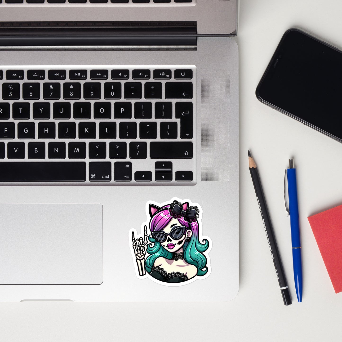 Catlady skeleton girl Halloween sticker HWSK04