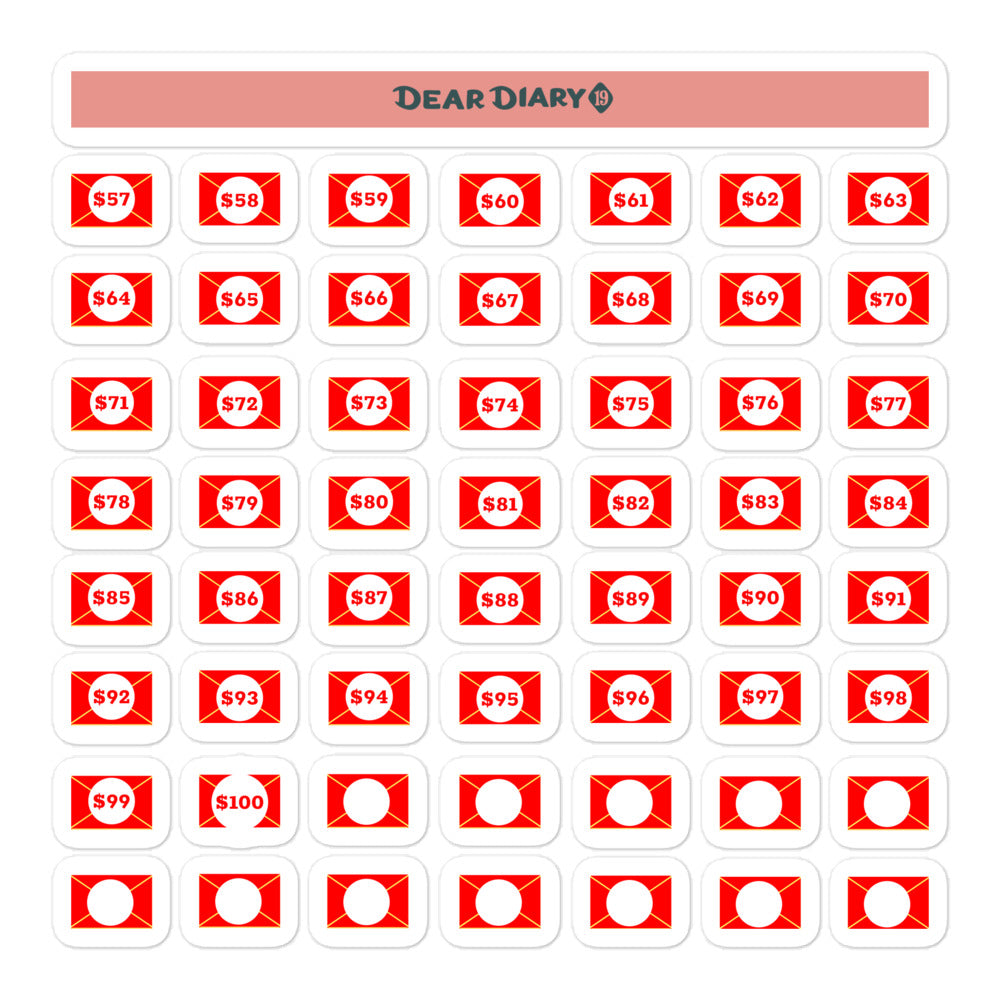 100 envelopes savings challenge stickers sheet 5.5'' x 5.5'' - S100EG02