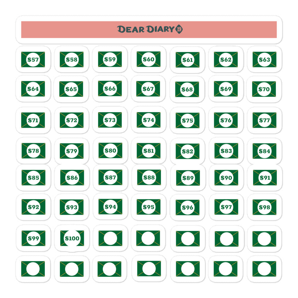 100 envelopes savings challenge stickers sheet 5.5'' x 5.5'' - S100EG01