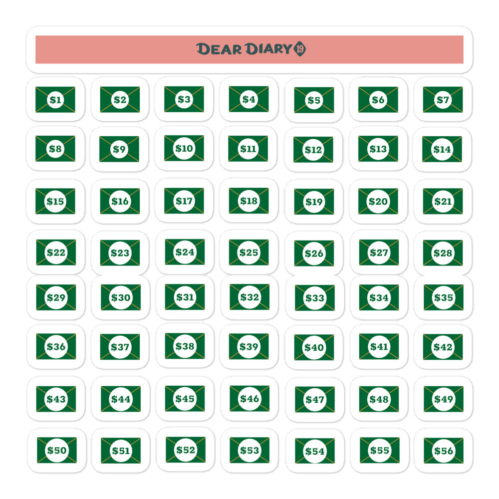 100 envelopes savings challenge stickers sheet 5.5'' x 5.5'' - S100EG01