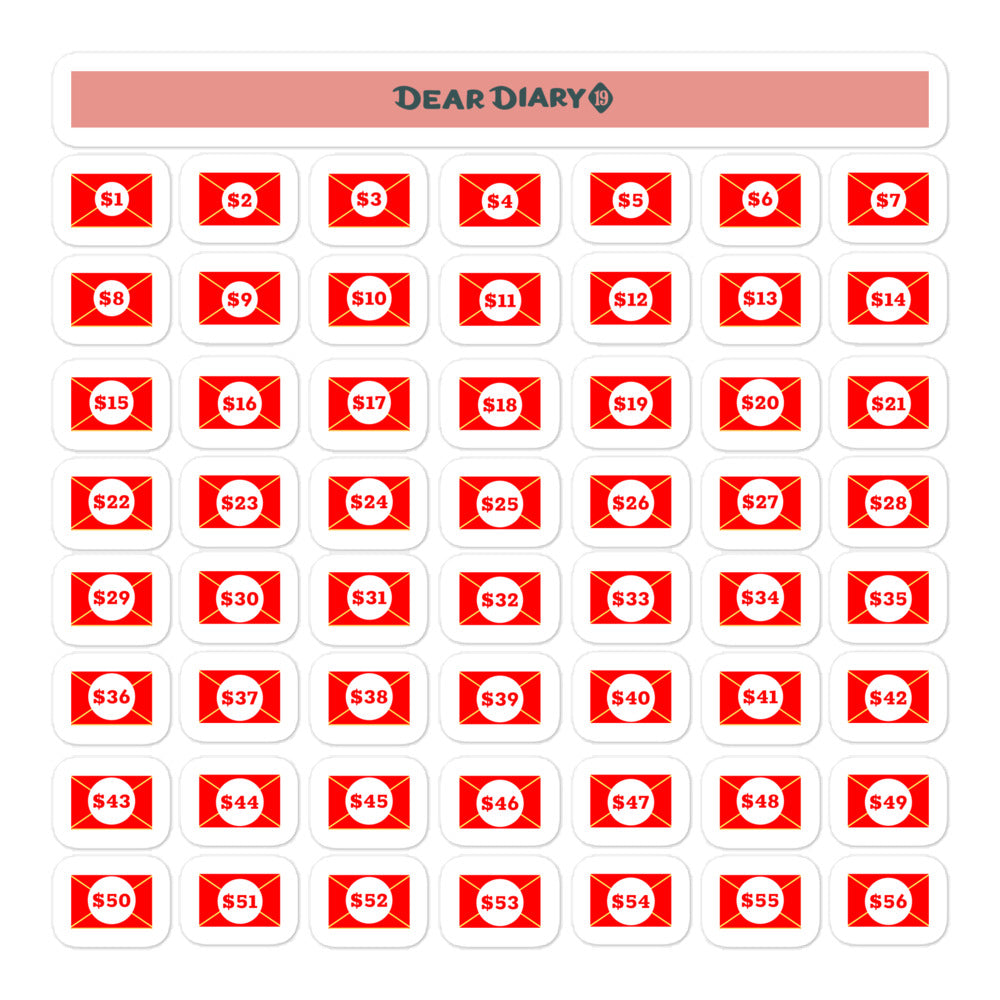 100 envelopes savings challenge stickers sheet 5.5'' x 5.5'' - S100EG02