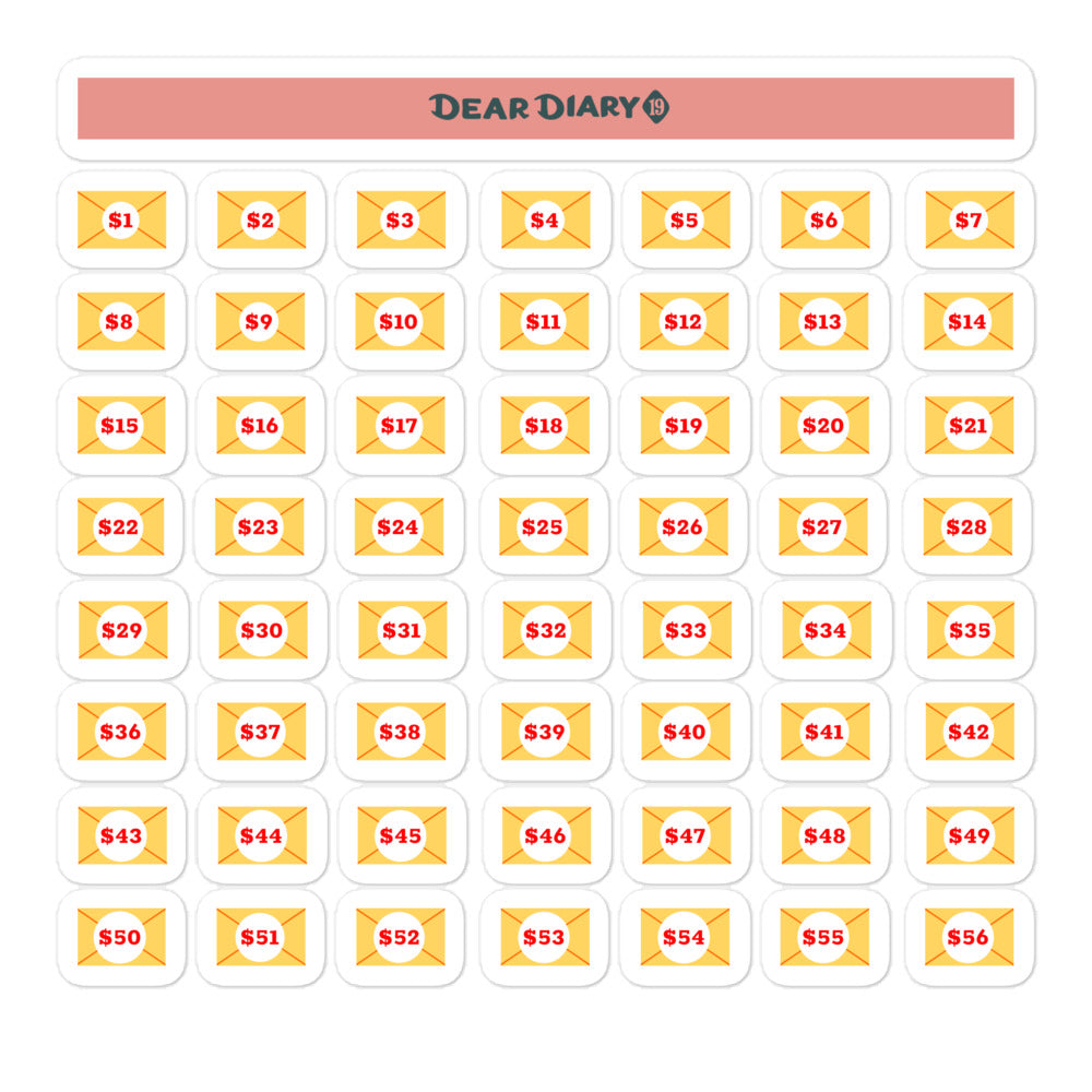 100 envelopes savings challenge stickers sheet 5.5'' x 5.5'' - S100EG03