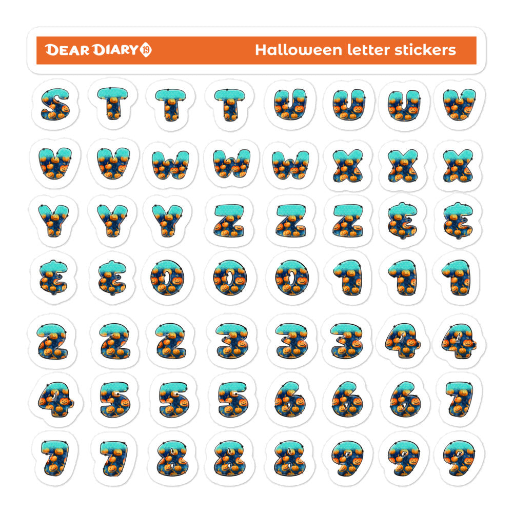 Halloween Alphabet Letter Numbers Stickers sheet pack - HLSH01