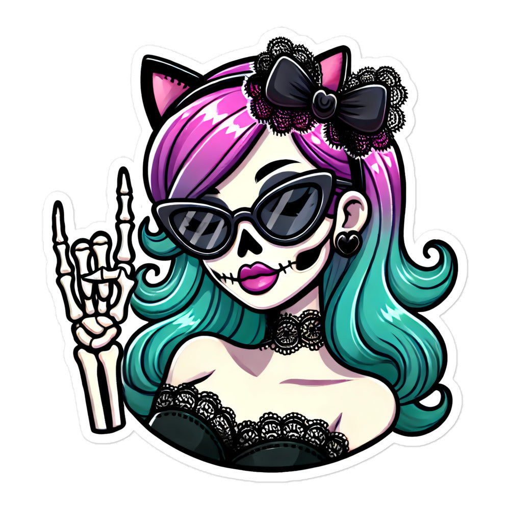 Catlady skeleton girl Halloween sticker HWSK04