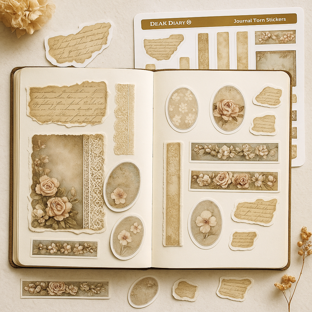Vintage Torn Paper Stickers for Journals & Scrapbooking