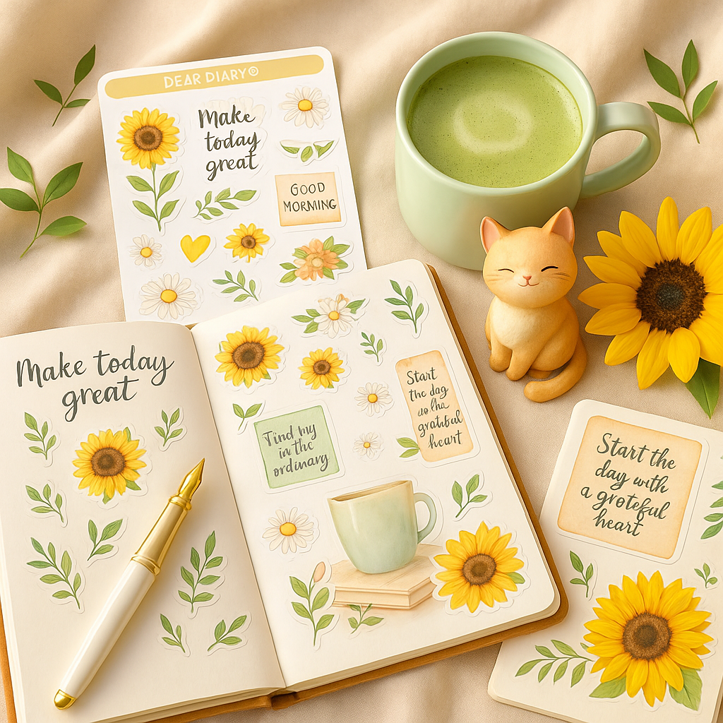Sunflower Gratitude Stickers for Planners & Journals