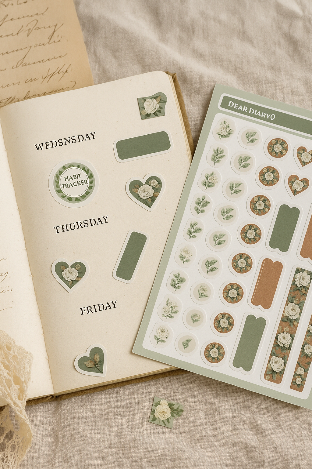 Green Botanical Planner Stickers – Habit Tracker & Floral Labels for Journaling