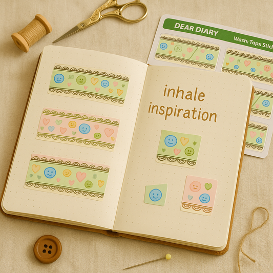 Washi Tape Stickers – Cottagecore Style Pastel Smiley & Heart Strips for Planners & Bullet Journals