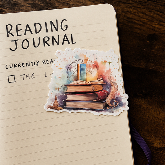 Magic Books & Galaxy Sticker – Watercolor Reading Journal Vinyl Sticker | Dear Diary