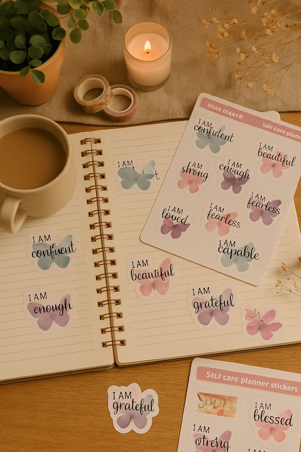 “I Am” Affirmation Stickers – Self Care Butterfly Set for Journals & Planners