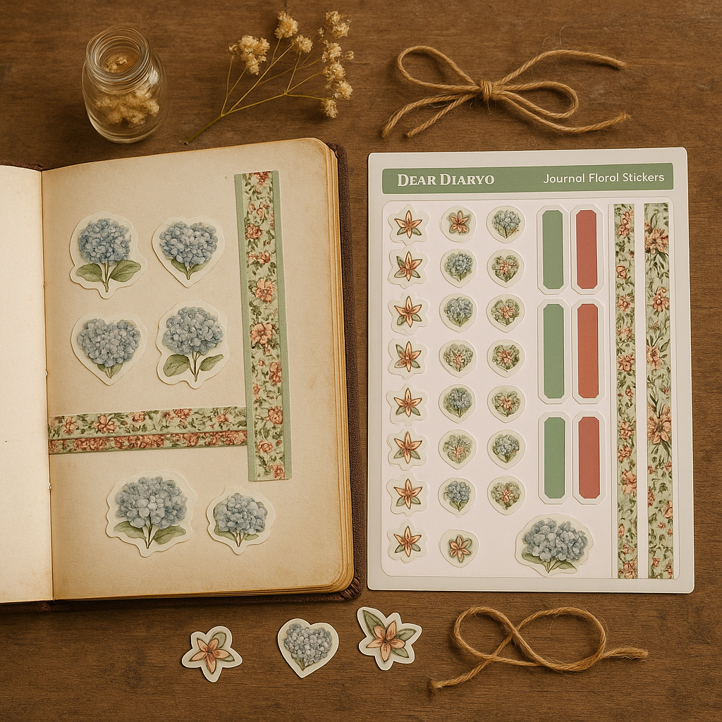 Pastel Garden Floral Decorative Stickers – Hydrangea & Lily Journal Set