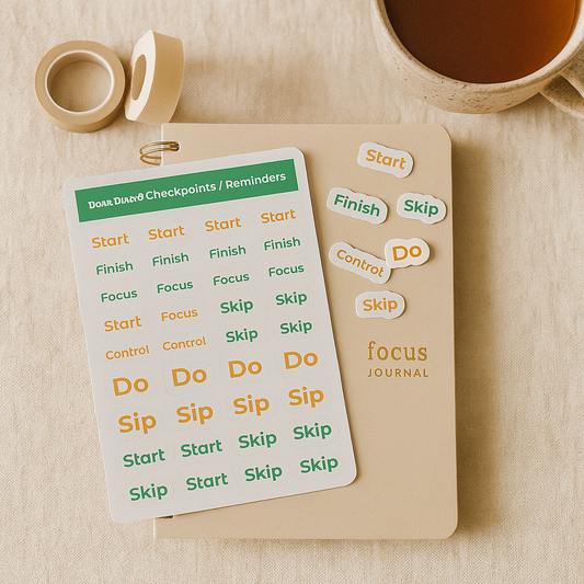 Planner Checkpoint Reminder Stickers – “Start / Focus / Do / Skip / Finish” Mini Labels by Dear Diary
