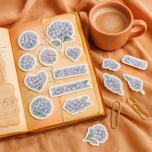 Purple Hydrangea Floral Stickers – Vintage Pastel Journal Stickers, Scrapbooking Flowers, Soft Washi Style