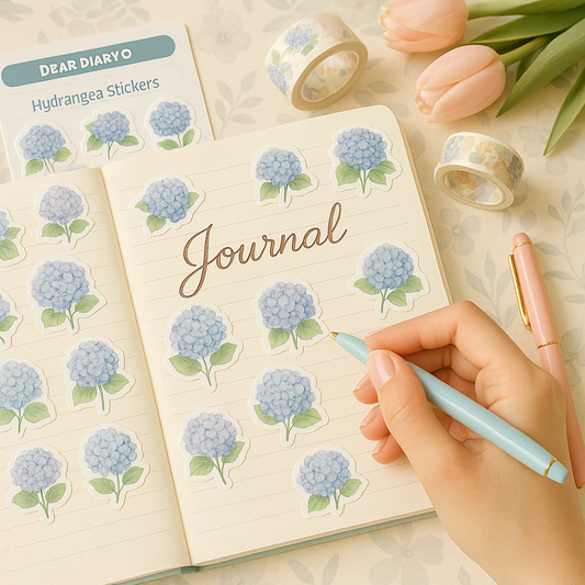 Hydrangea Flower Stickers – Pastel Blue Botanical Journal Stickers for Planners & Scrapbooks