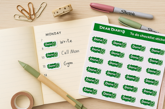 Green “Done” Checklist Stickers for Daily Planner – To-Do Task Labels by Dear Diary