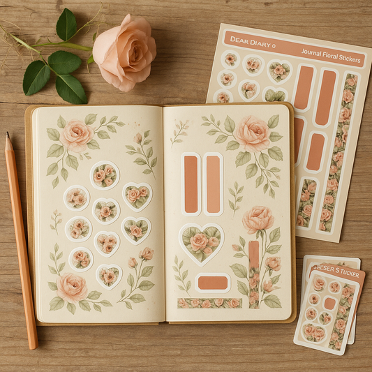 Vintage Rose Floral Stickers – Journal & Planner Sticker Set in Peach and Green