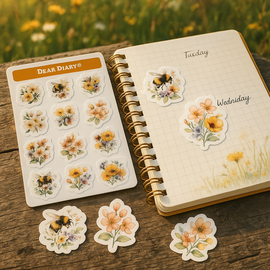 Bee and Wildflower Planner Stickers – Cottagecore Journal Vinyl Sheet