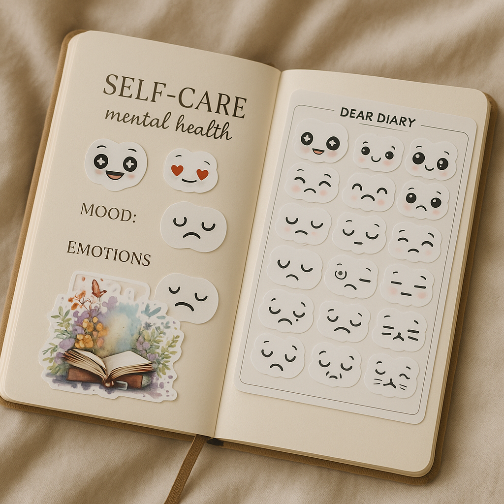 Kawaii Mood Stickers for Journal & Planner – Self-Care Emotions Tracker Faces
