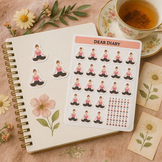 Yoga Planner Stickers – Meditating Girl Vinyl Stickers for Journaling, Fitness & Wellness