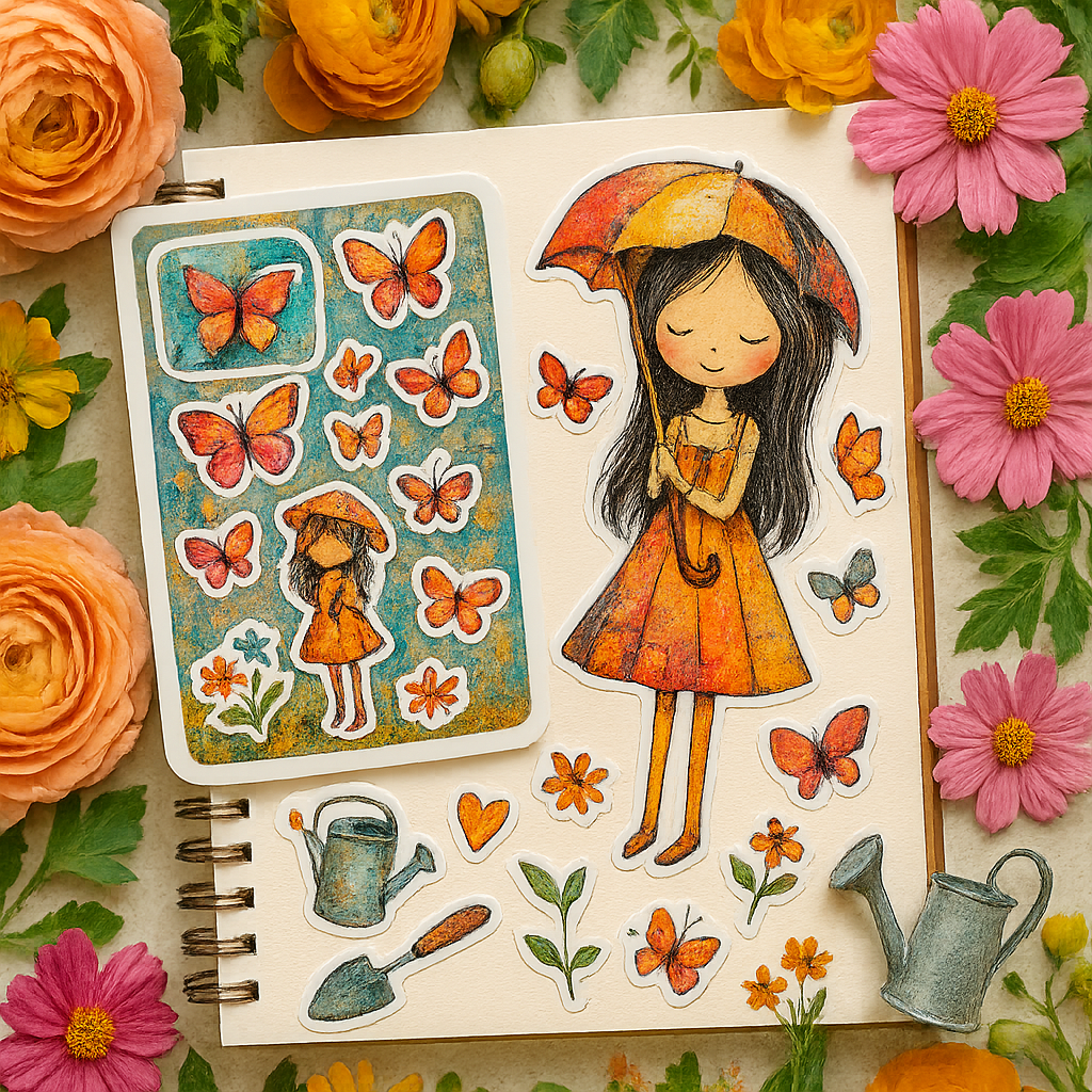 Dear Diary® Autumn Town & Girl in Orange Dress Stickers