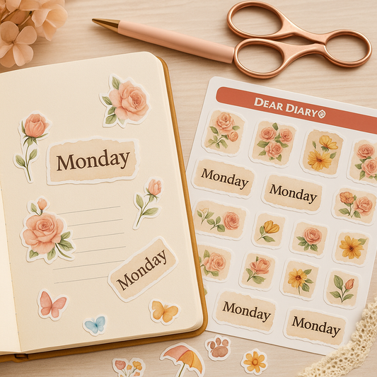 Monday Planner Stickers – Floral Cottagecore Style for Journals