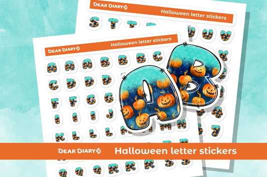 Halloween Alphabet Letter Numbers Stickers sheet pack HLSH01