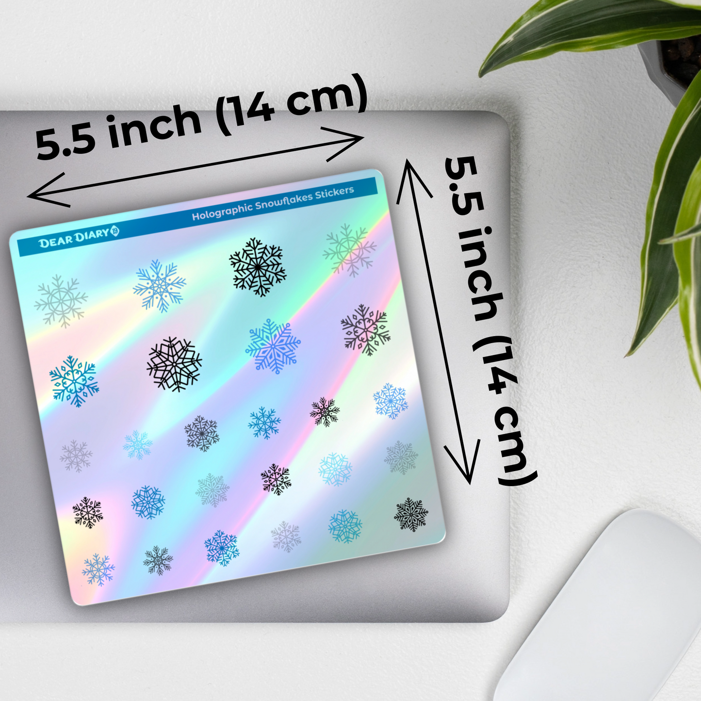 holographic snowflake sticker sheet flat lay for journaling