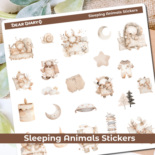 Sleeping woodland animals journal stickers sheet SAPS01
