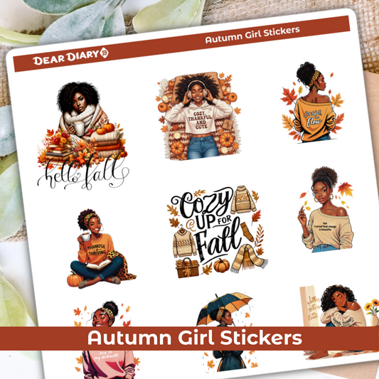 Fall autumn girl spread stickers sheet FASH04
