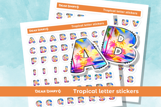 Tropical Alphabet Letter Numbers Stickers sheet pack - TLSH01