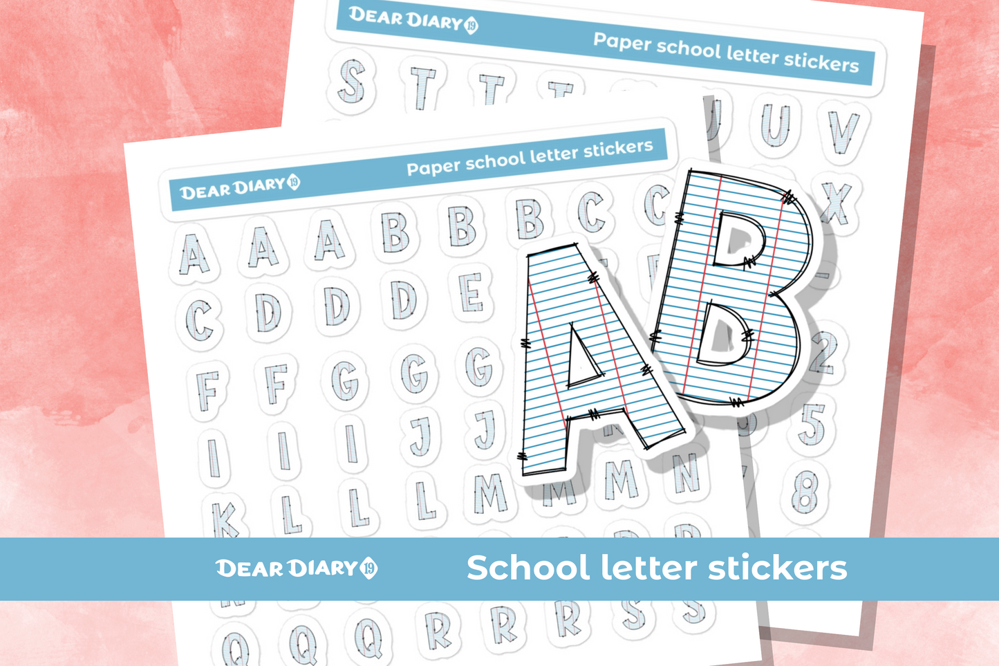 Paper School Alphabet Letter Numbers Stickers sheet pack - PSAL01