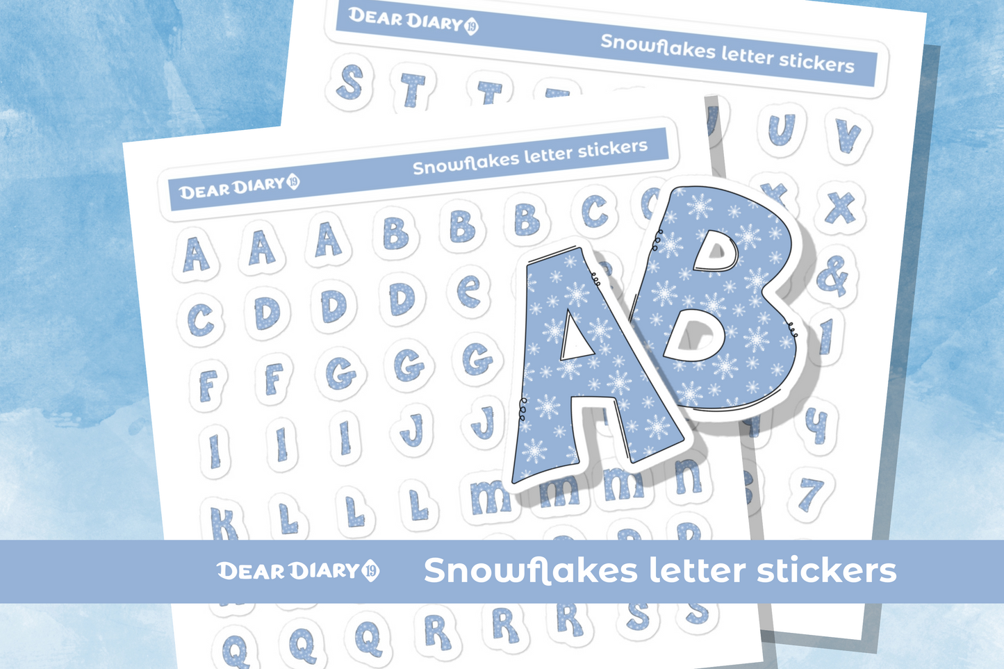 Snowflakes Alphabet Letter Numbers Stickers sheet pack - SFSH01