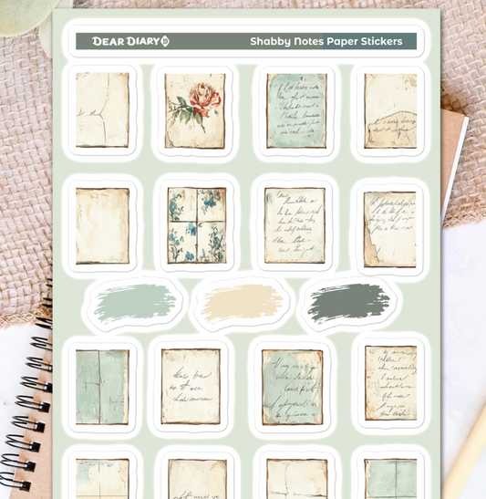 Shabby notes paper journal stickers sheet SNSH01