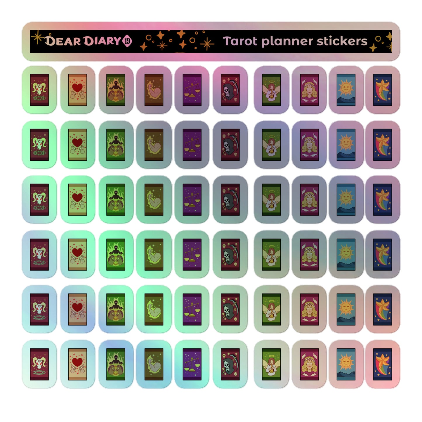 Tarot planner stickers sheet Holographic - HTSH02