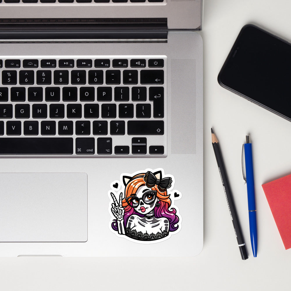 Catlady skeleton Halloween sticker HWSK02