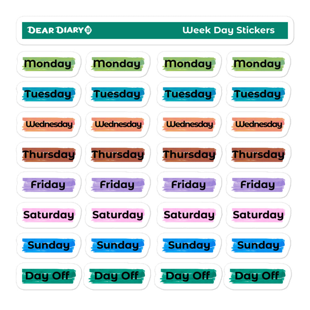 Colorful week day planner stickers sheet - WDSH01