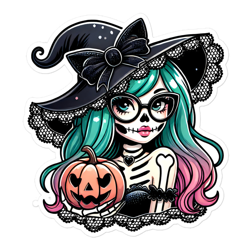 Witch skeleton Halloween sticker HWSK01