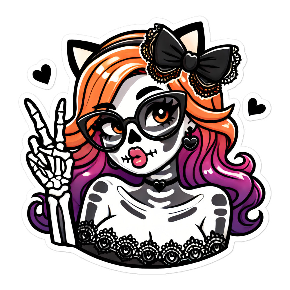 Catlady skeleton Halloween sticker HWSK02