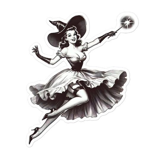 Witch retro Halloween sticker HLWT05