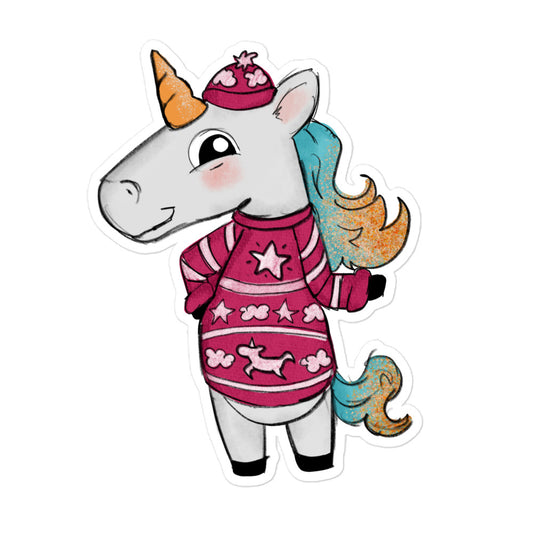 Unicorn in ugly sweater winter sticker UGSC03