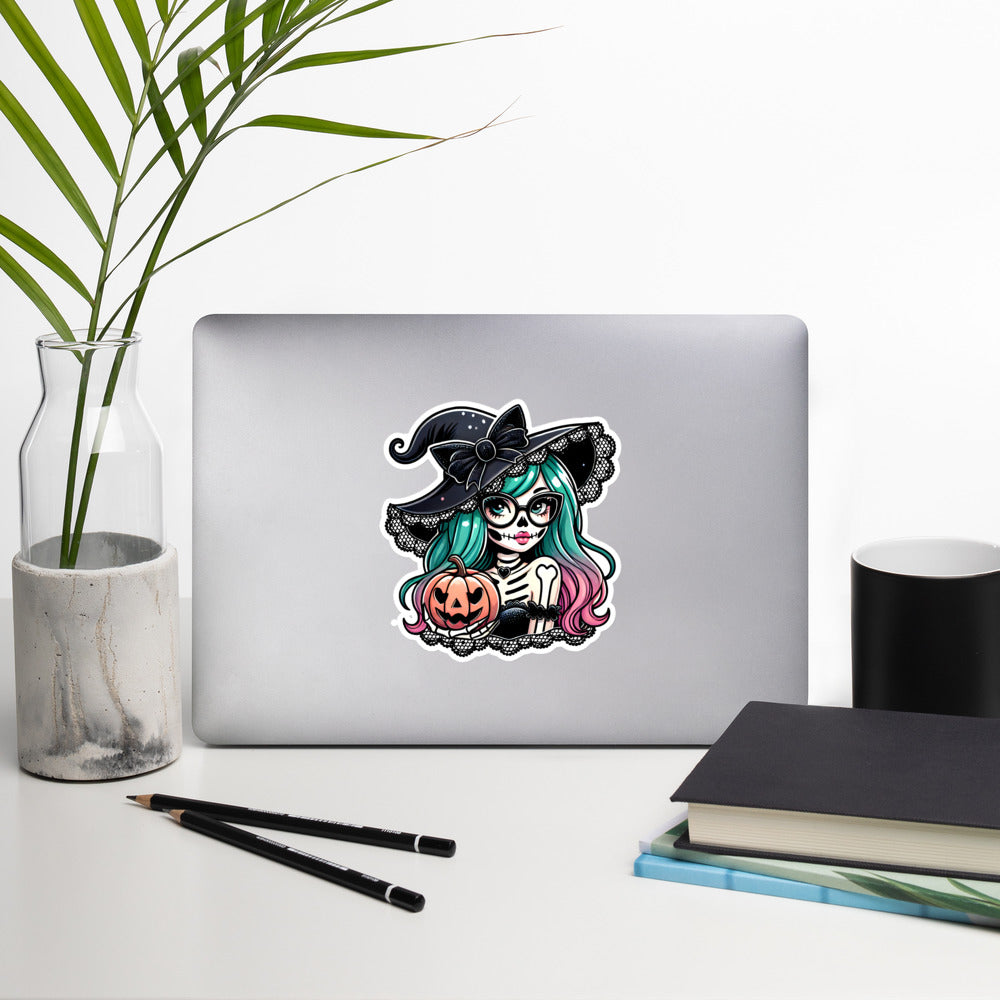 Witch skeleton Halloween sticker HWSK01