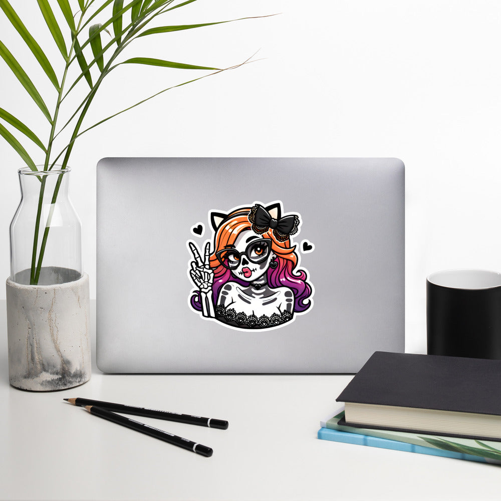Catlady skeleton Halloween sticker HWSK02