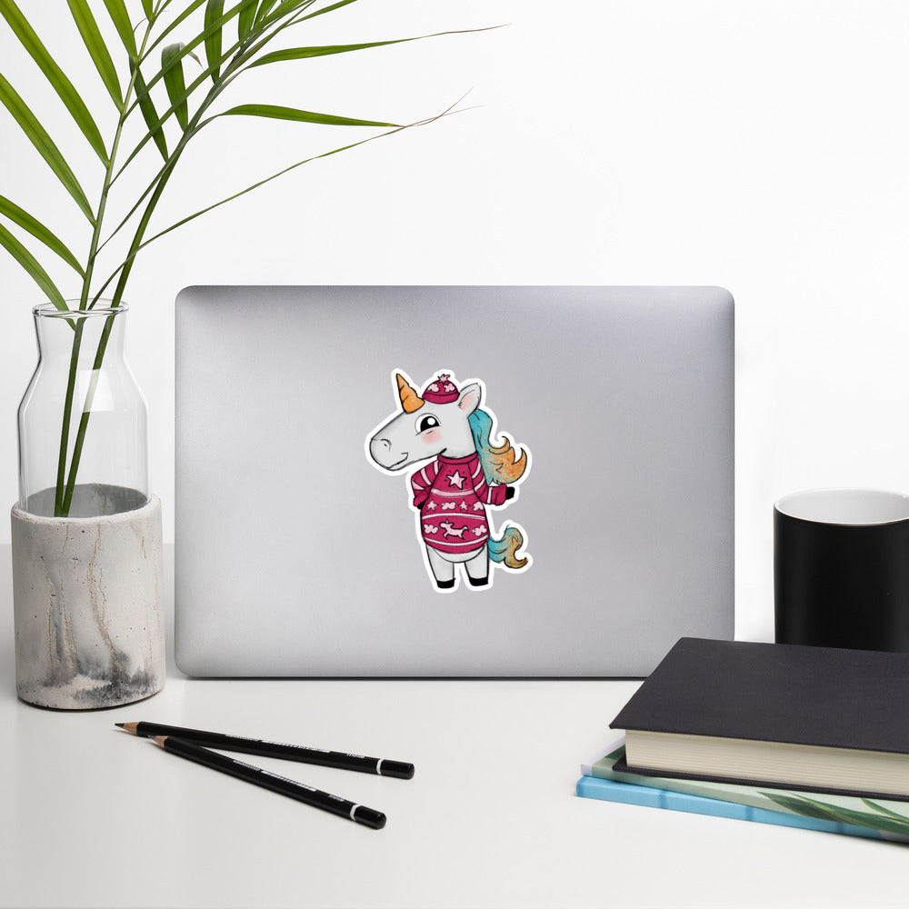 Unicorn in ugly sweater winter sticker UGSC03